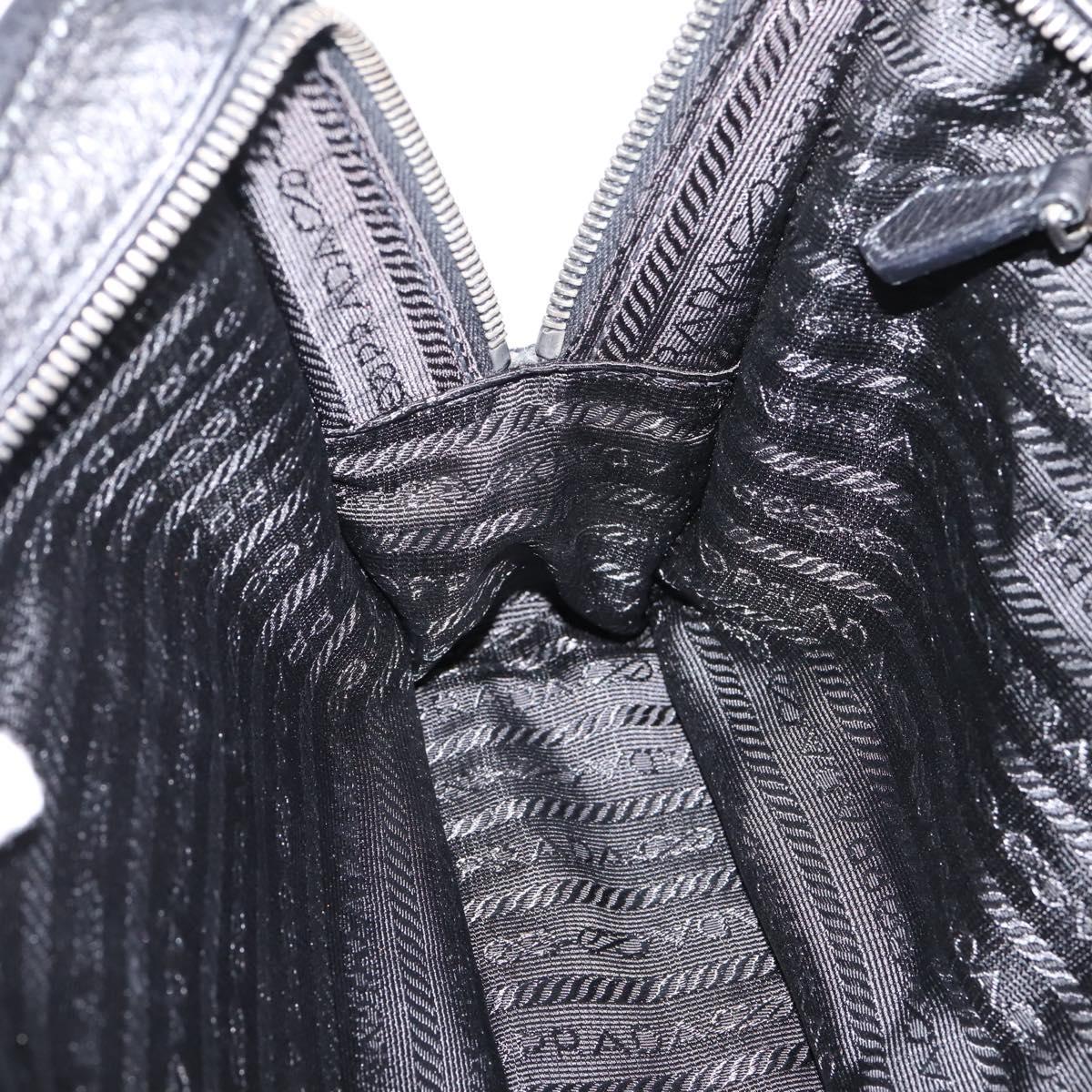 PRADA Tote Bag Leather Black Silver Auth BA16052A