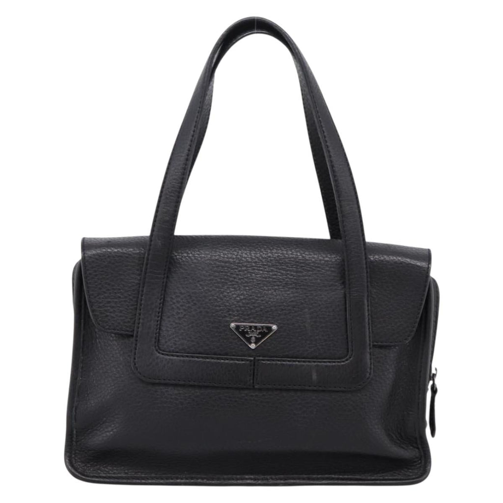PRADA Tote Bag Leather Black Silver Auth BA16052A