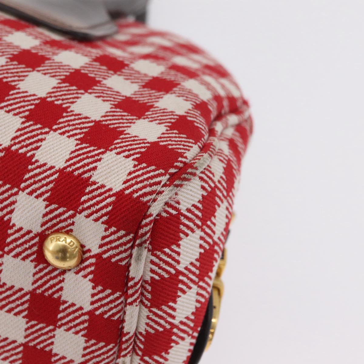 PRADA Hand Bag Canvas Red Gold Tone Auth BA16272V