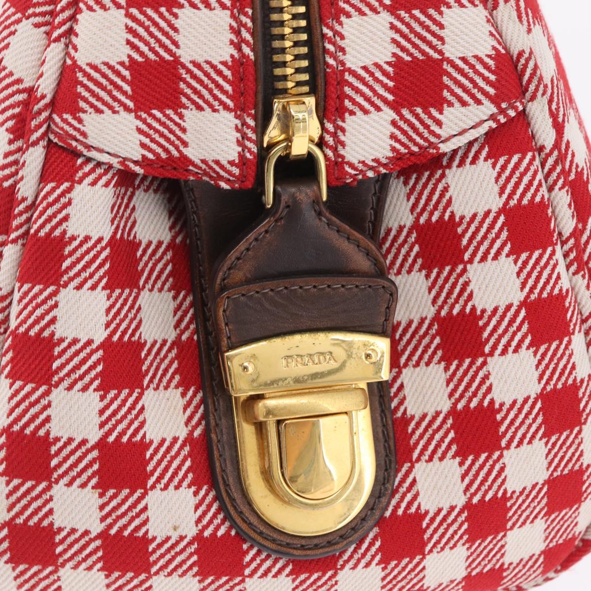 PRADA Hand Bag Canvas Red Gold Tone Auth BA16272V