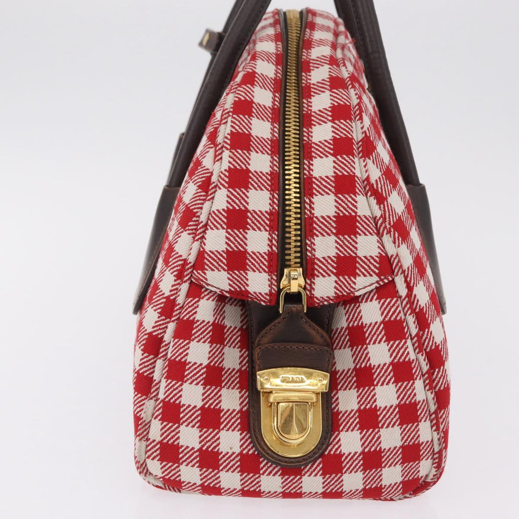 PRADA Hand Bag Canvas Red Gold Tone Auth BA16272V