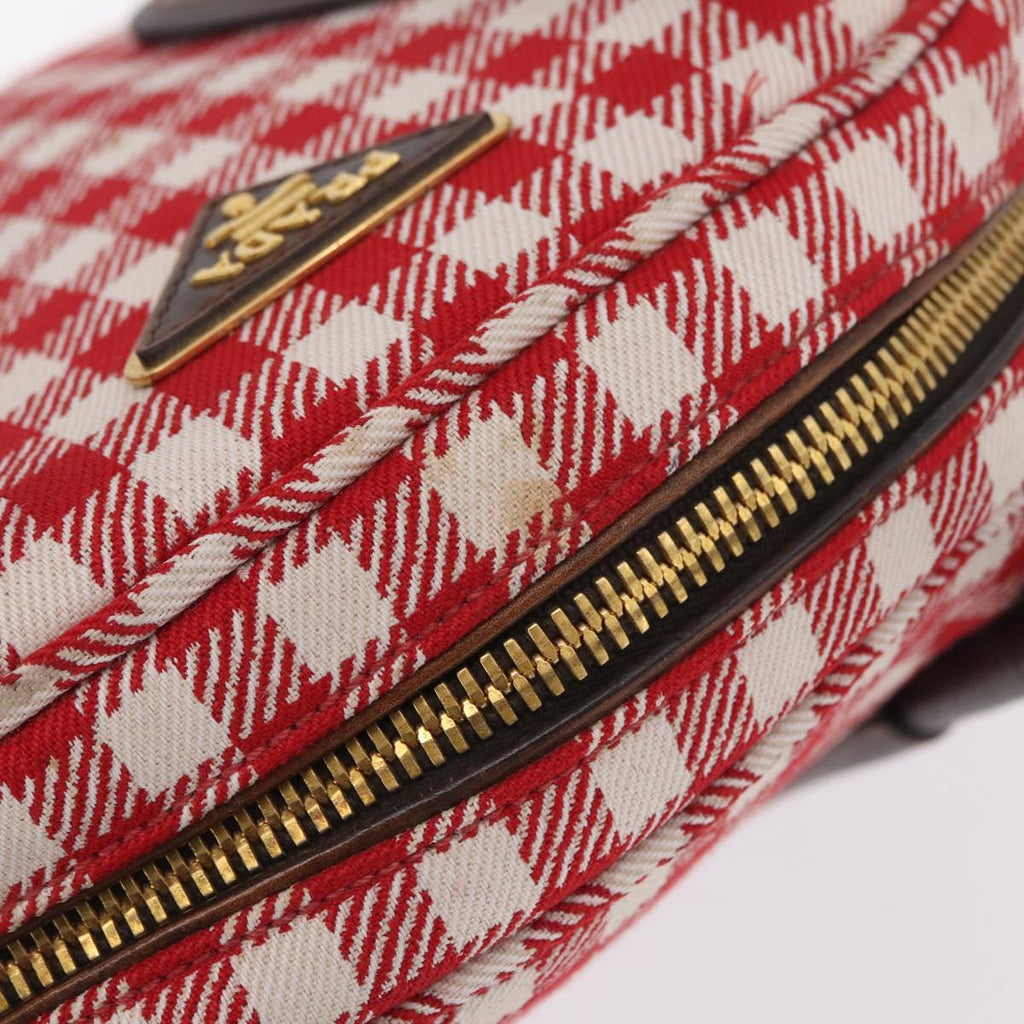 PRADA Hand Bag Canvas Red Gold Tone Auth BA16272V