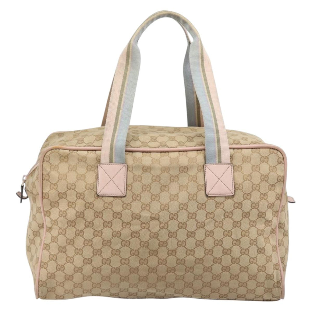 GUCCI GG Canvas Sherry Line Boston Bag Beige Gold 153240 Auth BA16444