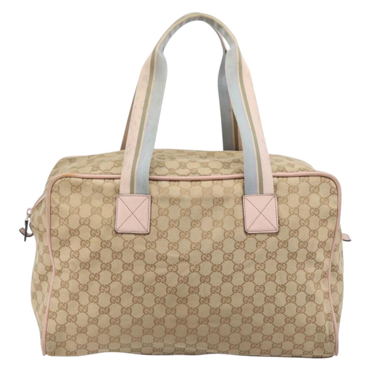 GUCCI GG Canvas Sherry Line Boston Bag Beige Gold 153240 Auth BA16444