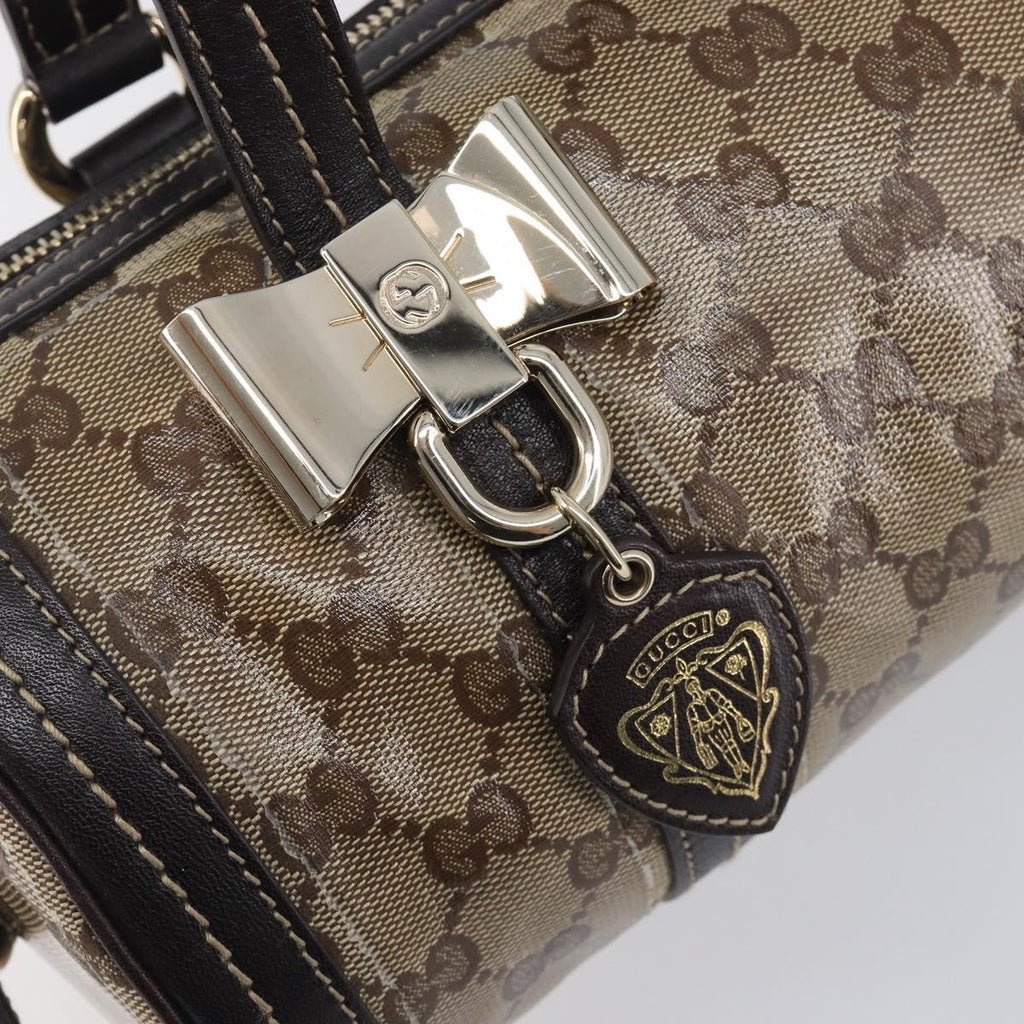 GUCCI GG Crystal Hand Bag Coated Canvas Beige Gold Tone 181485 Auth BA16517