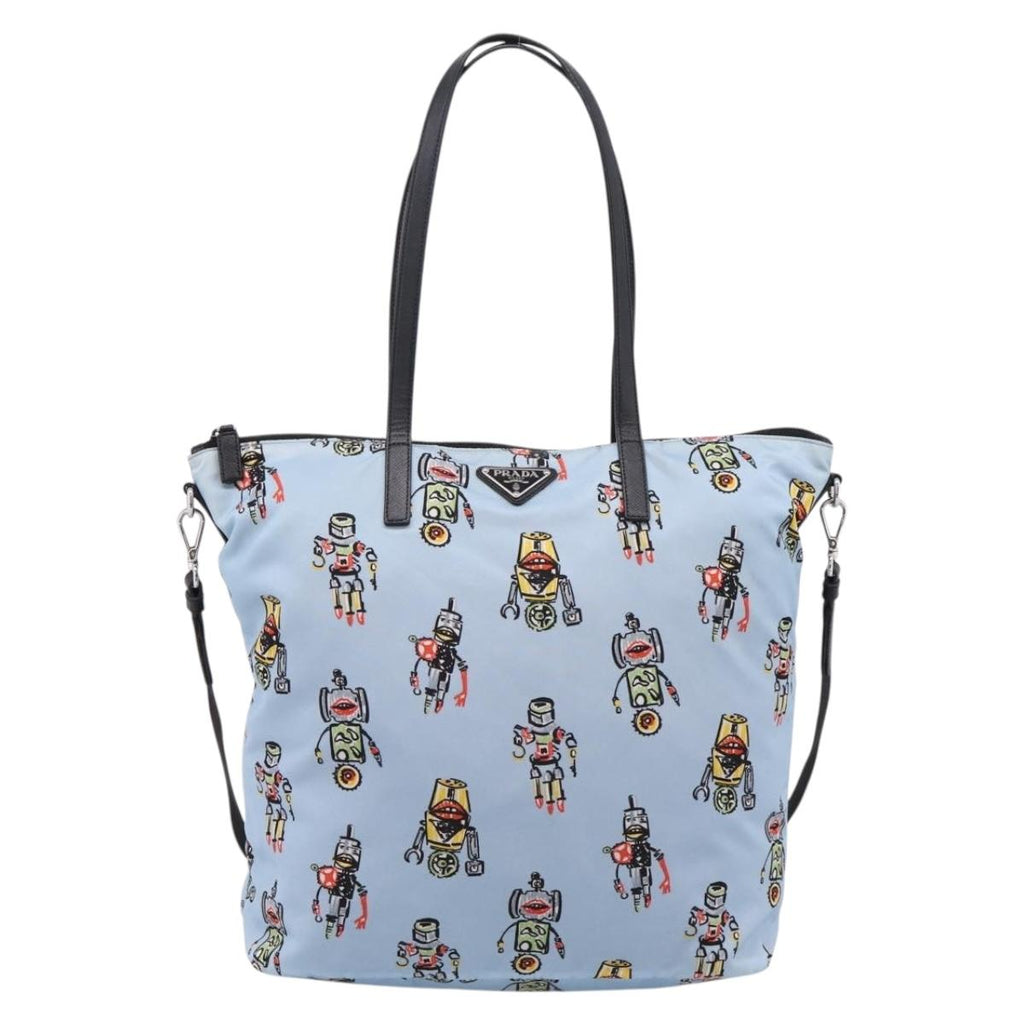 PRADA Tote Bag Nylon 2way Light Blue Silver Auth BA16632A