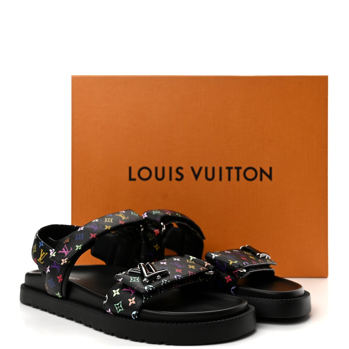 LV X TM Monogram Multicolor Sunset Flat Sandals 40 Black