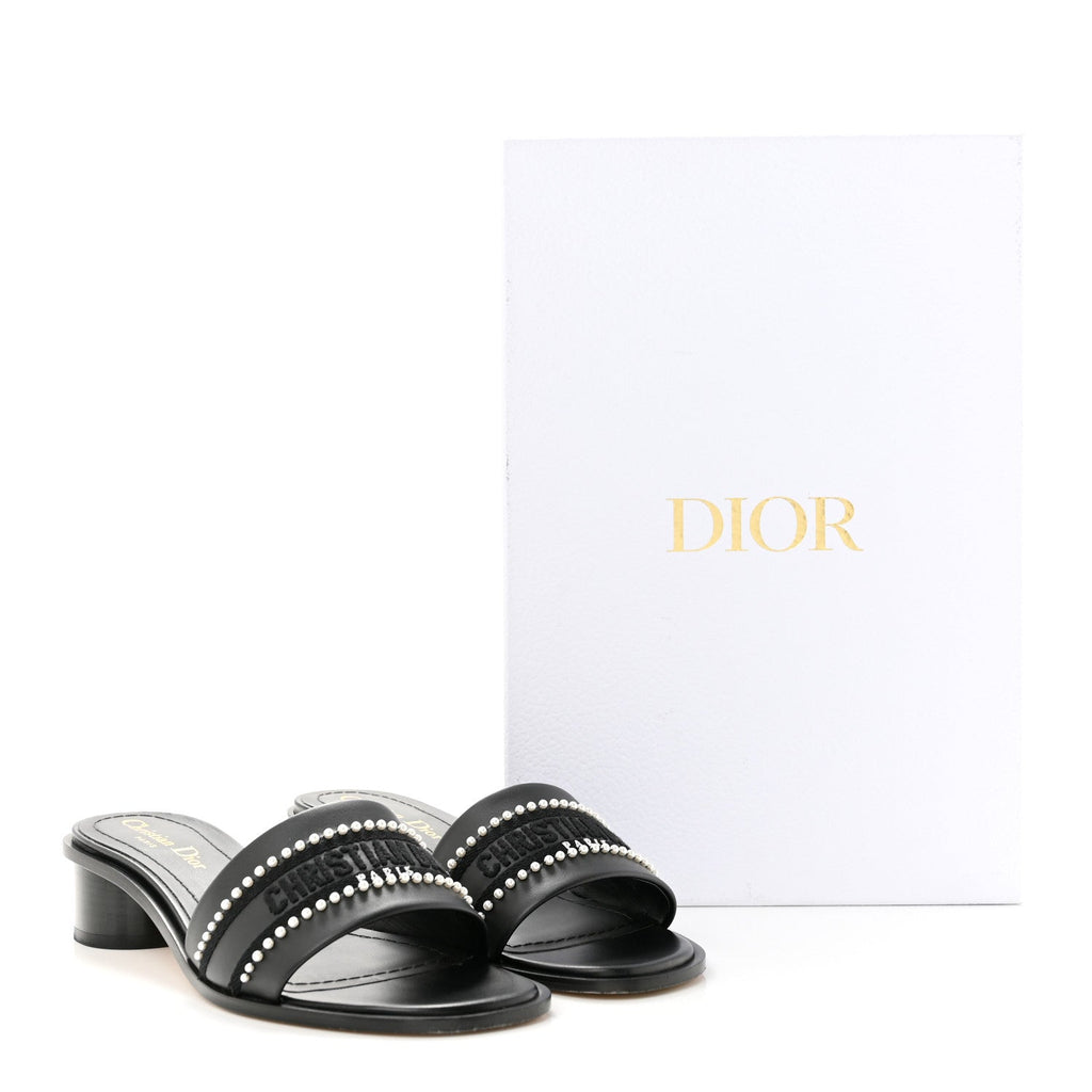 Calfksin Pearl Embroidered Dway 35mm Slide Sandals 35 Black