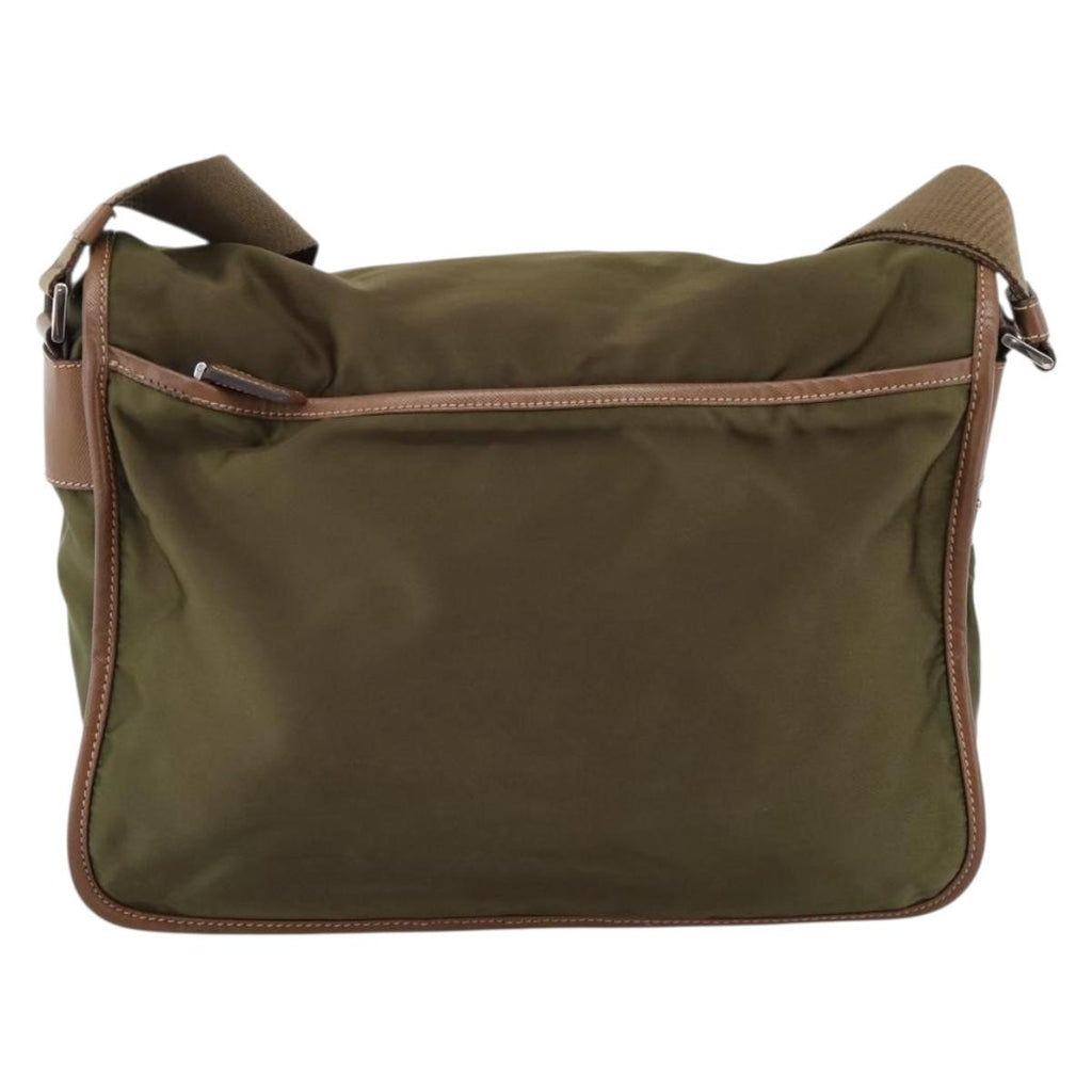 PRADA Shoulder Bag Nylon Khaki Silver Auth bs36961