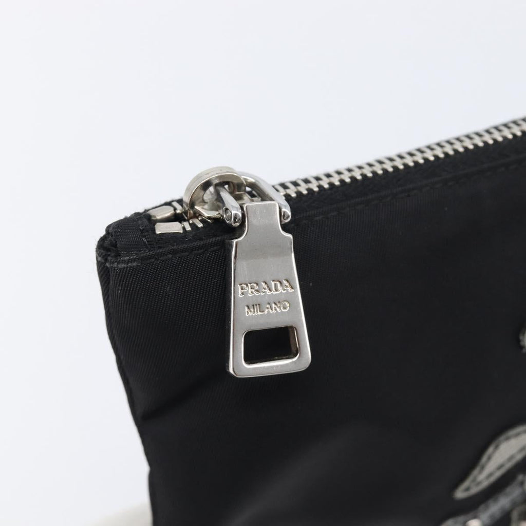 PRADA Pouch Nylon Black Silver Auth bs37334