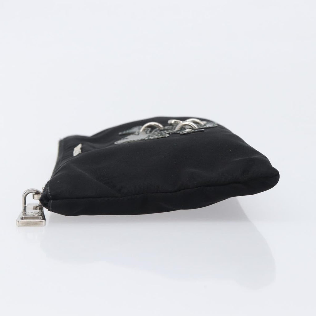 PRADA Pouch Nylon Black Silver Auth bs37334