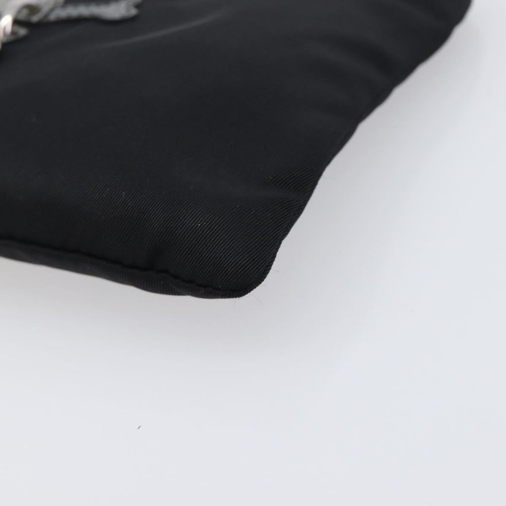 PRADA Pouch Nylon Black Silver Auth bs37334