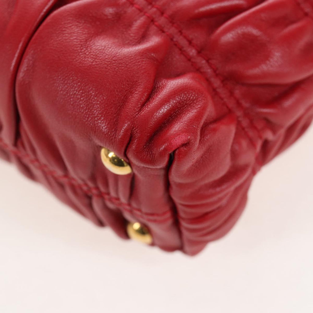 PRADA Hand Bag Leather 2way Red Gold Auth bs37504V