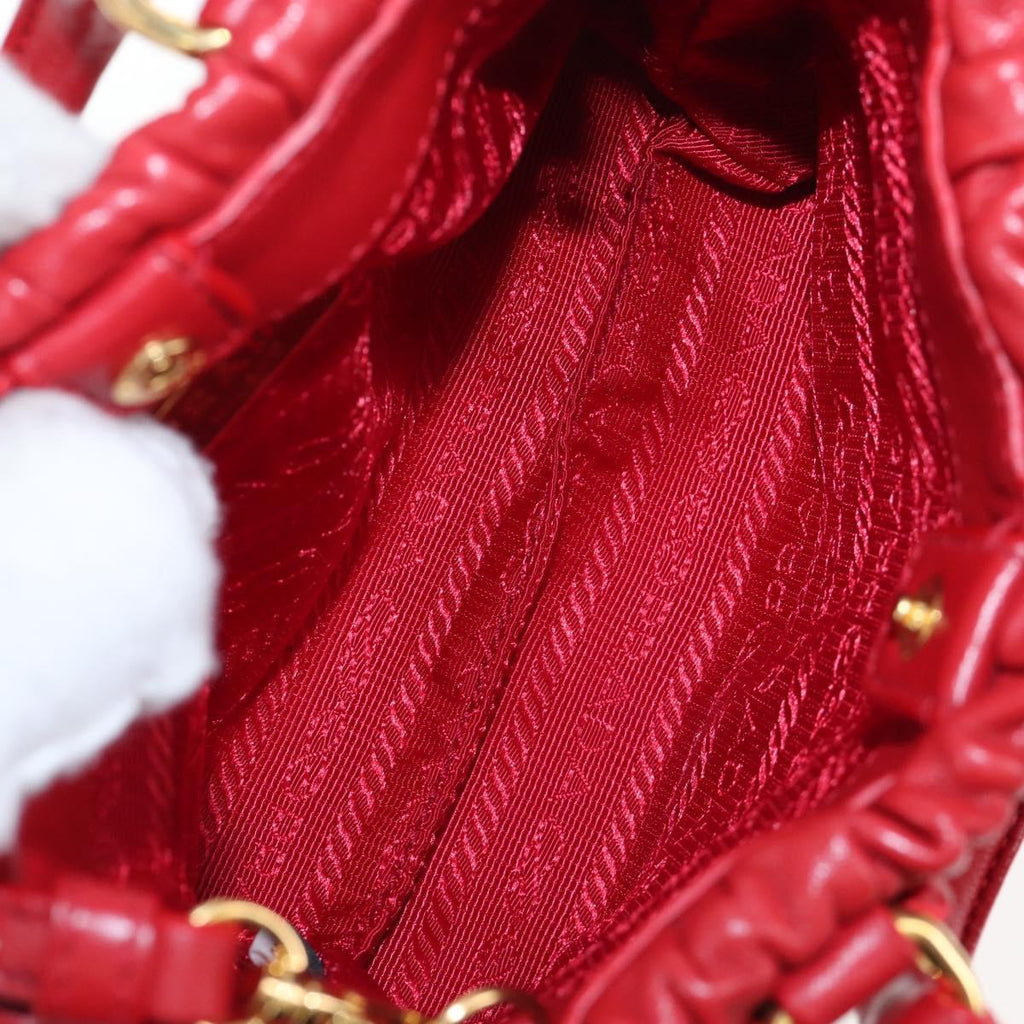 PRADA Hand Bag Leather 2way Red Gold Auth bs37504V