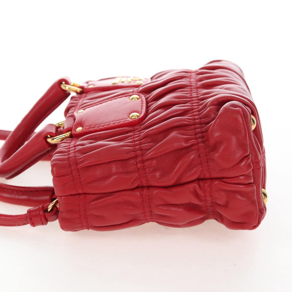 PRADA Hand Bag Leather 2way Red Gold Auth bs37504V