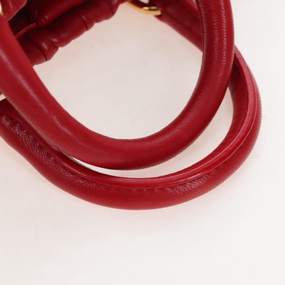 PRADA Hand Bag Leather 2way Red Gold Auth bs37504V