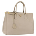 PRADA Hand Bag Saffiano Beige Gold Auth bs37538