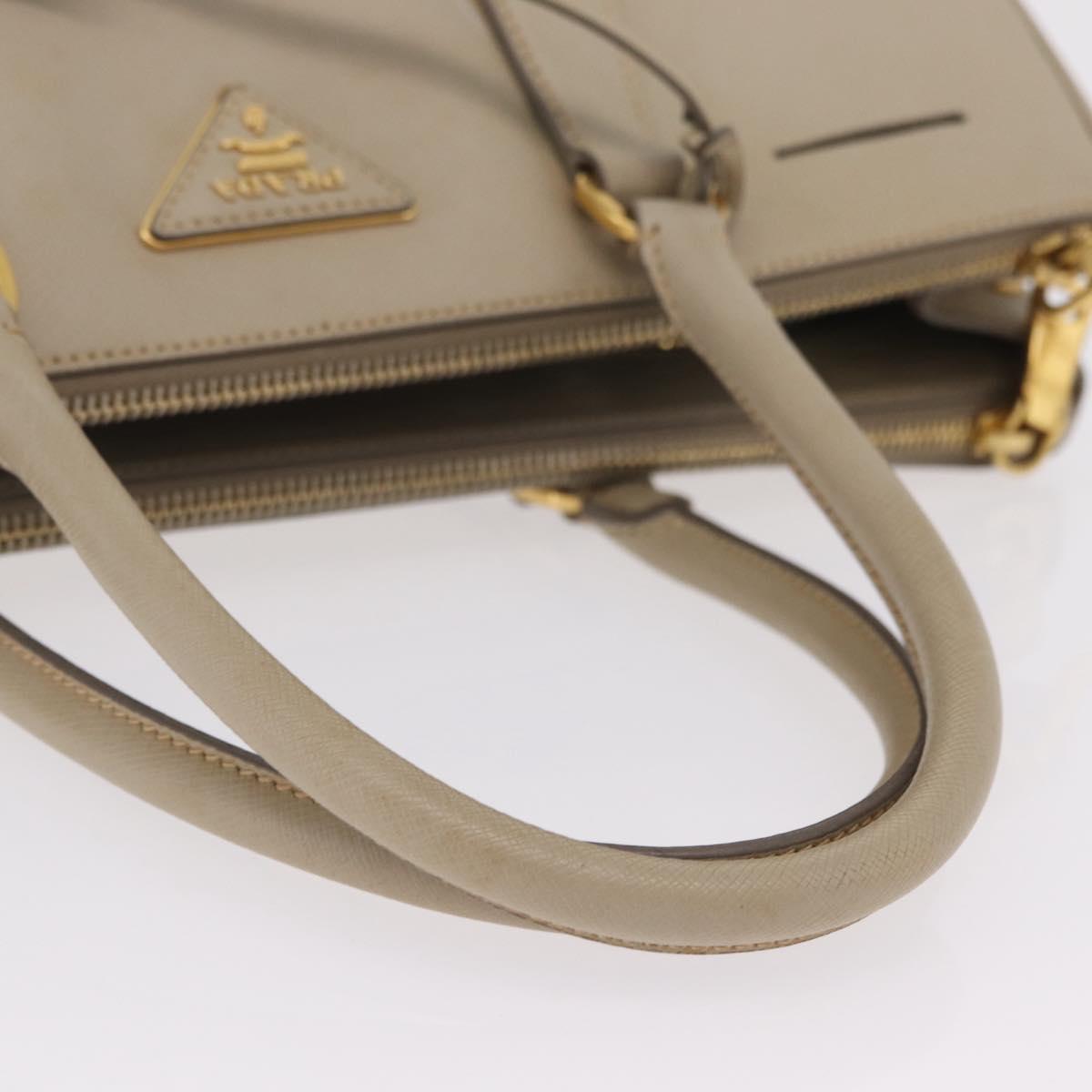 PRADA Hand Bag Saffiano Beige Gold Auth bs37538