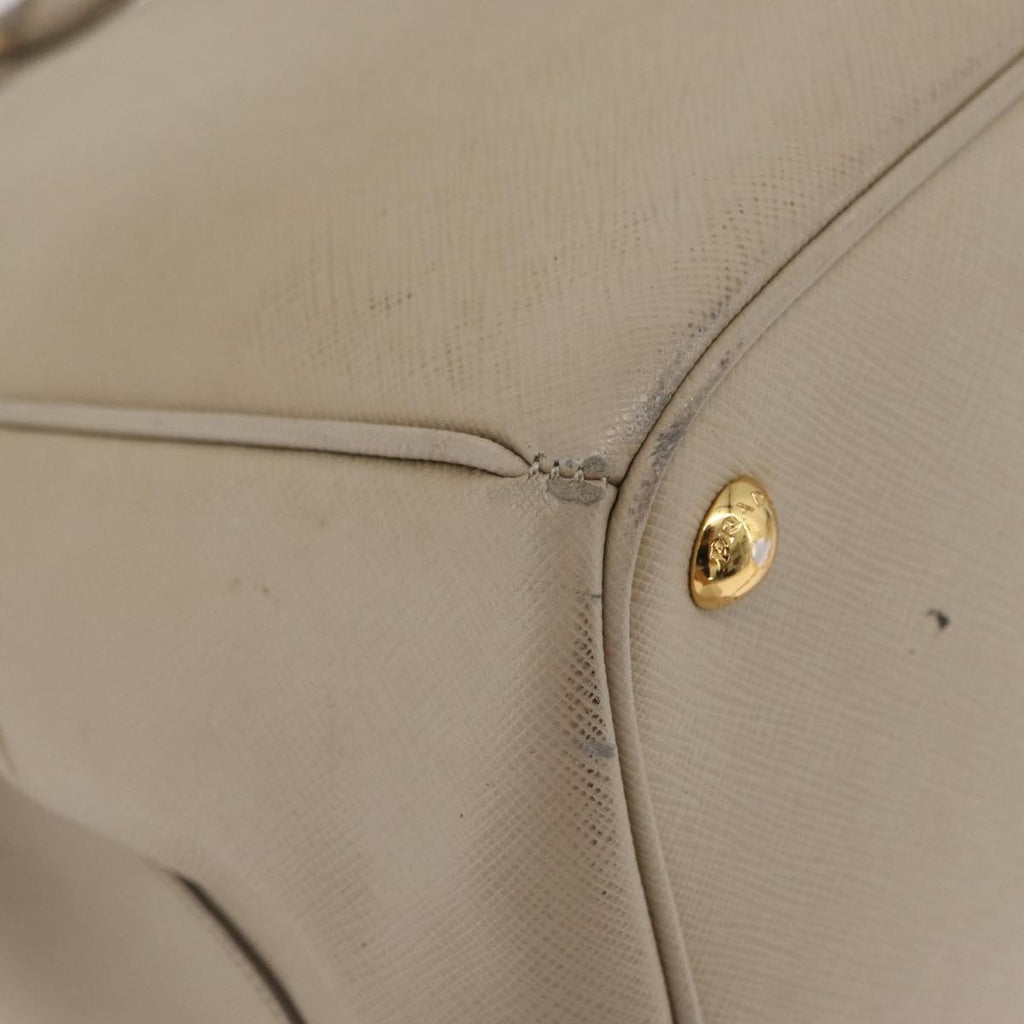 PRADA Hand Bag Saffiano Beige Gold Auth bs37538