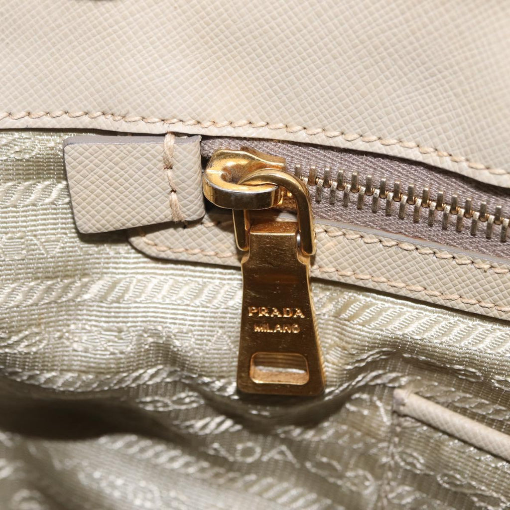 PRADA Hand Bag Saffiano Beige Gold Auth bs37538