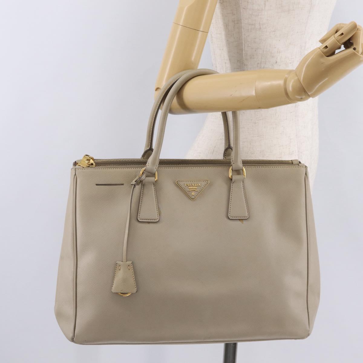 PRADA Hand Bag Saffiano Beige Gold Auth bs37538
