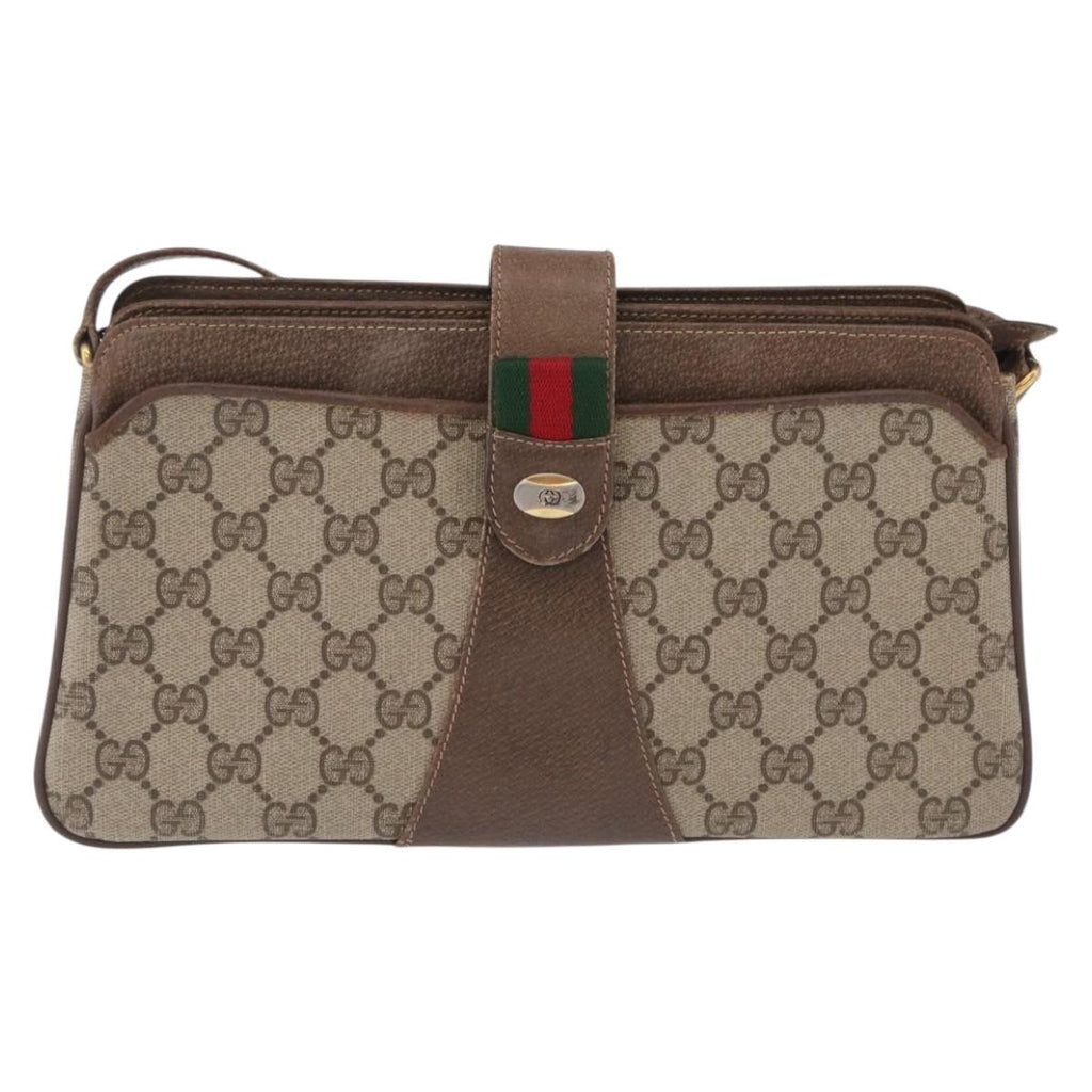 GUCCI GG Supreme Web Sherry Line Bag PVC Beige Gold 49 02 029 Auth bs37588