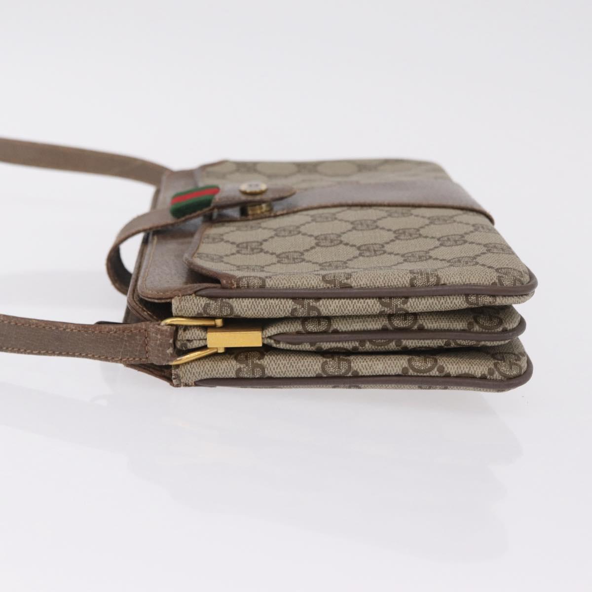 GUCCI GG Supreme Web Sherry Line Bag PVC Beige Gold 49 02 029 Auth bs37588