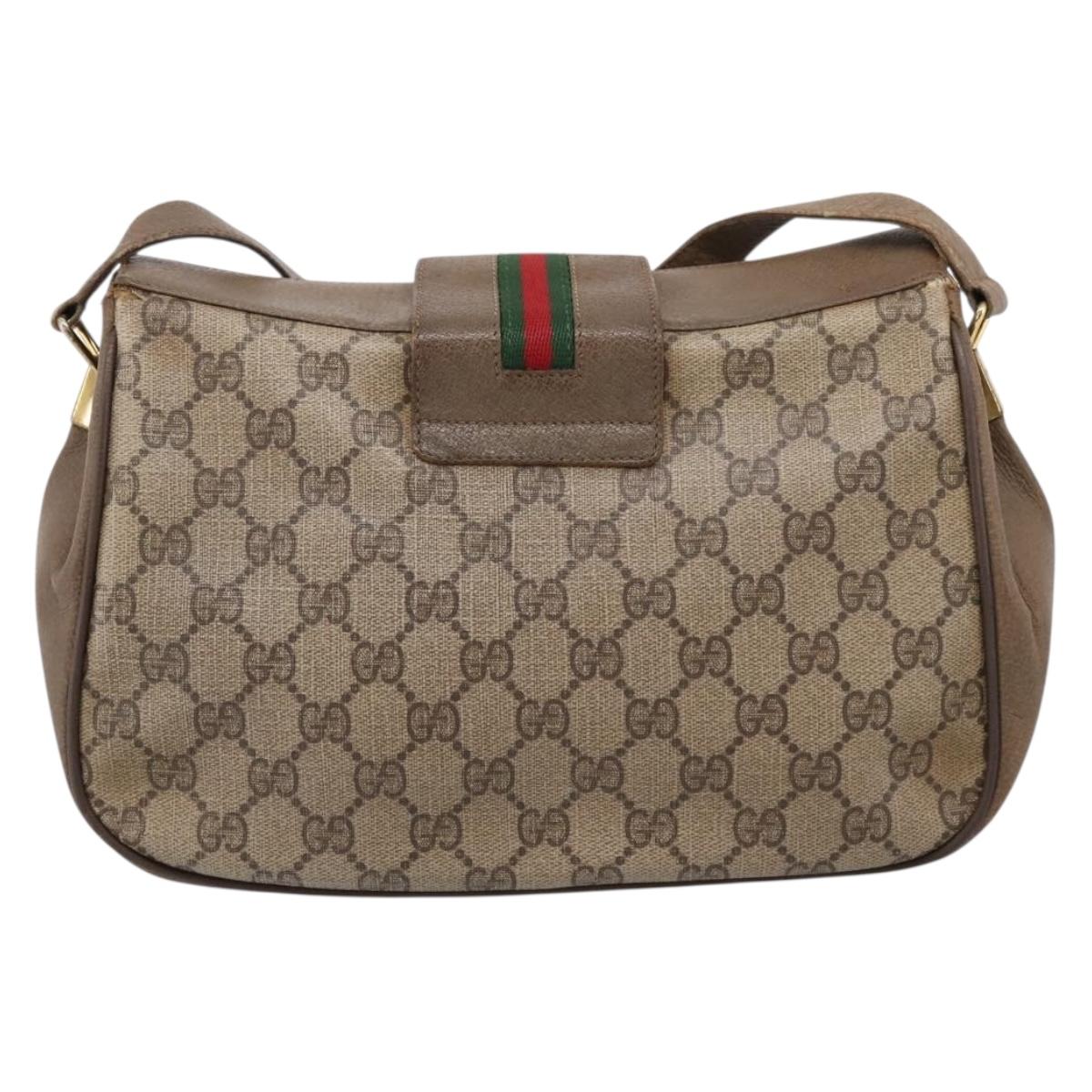 GUCCI GG Supreme Web Sherry Line Bag PVC Beige Gold 116 02 076 Auth bs37680