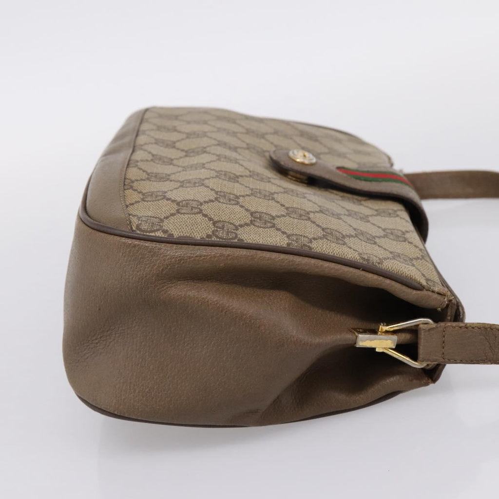 GUCCI GG Supreme Web Sherry Line Bag PVC Beige Gold 116 02 076 Auth bs37680