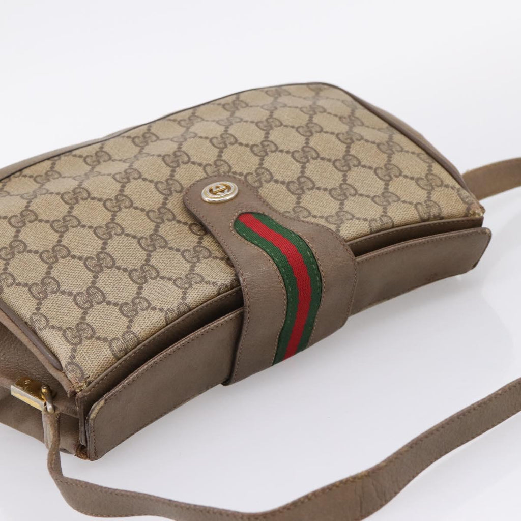 GUCCI GG Supreme Web Sherry Line Bag PVC Beige Gold 116 02 076 Auth bs37680