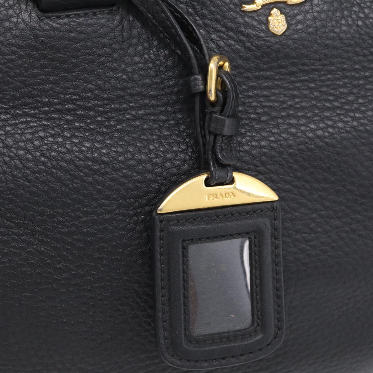 PRADA Hand Bag Leather Black Gold Tone Auth bs37863