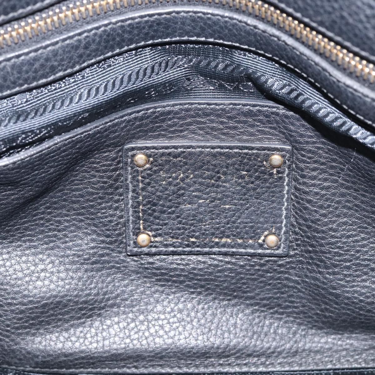 PRADA Hand Bag Leather Black Gold Tone Auth bs37863