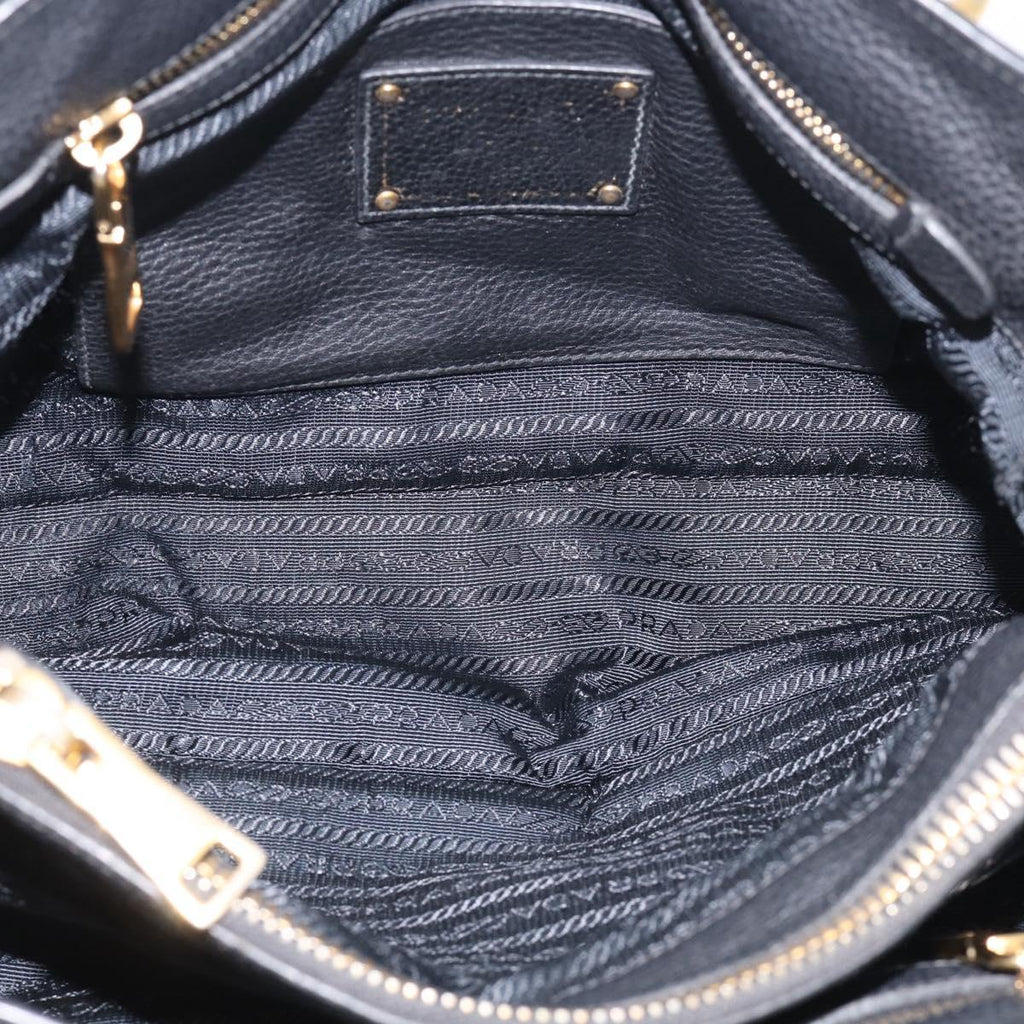 PRADA Hand Bag Leather Black Gold Tone Auth bs37863
