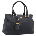 PRADA Hand Bag Leather Black Gold Tone Auth bs37863