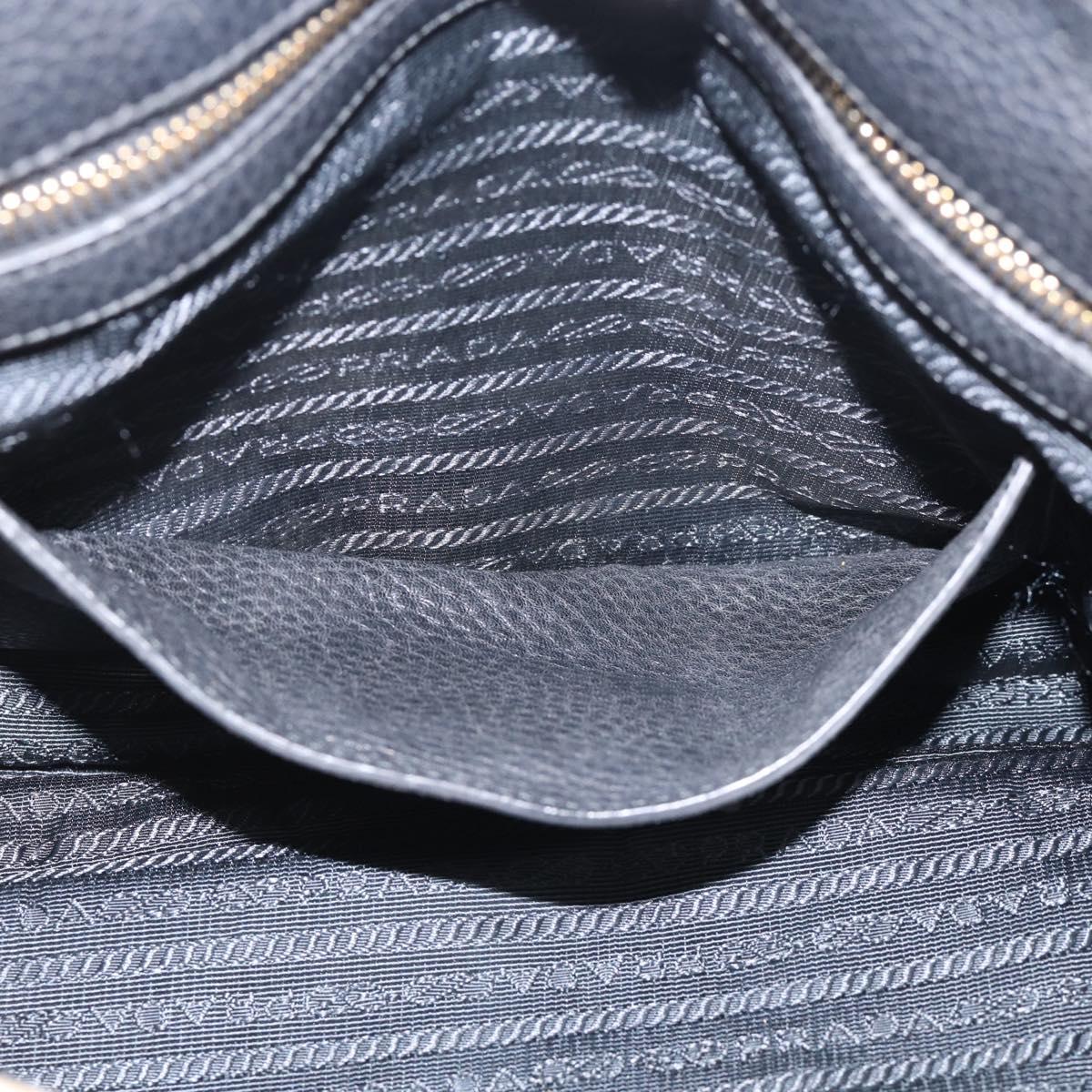 PRADA Hand Bag Leather Black Gold Tone Auth bs37863