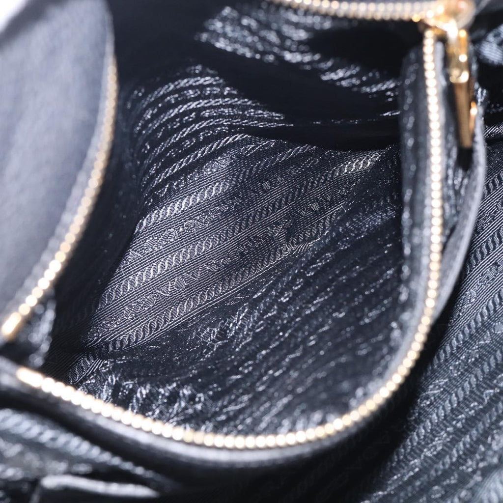 PRADA Hand Bag Leather Black Gold Tone Auth bs37863