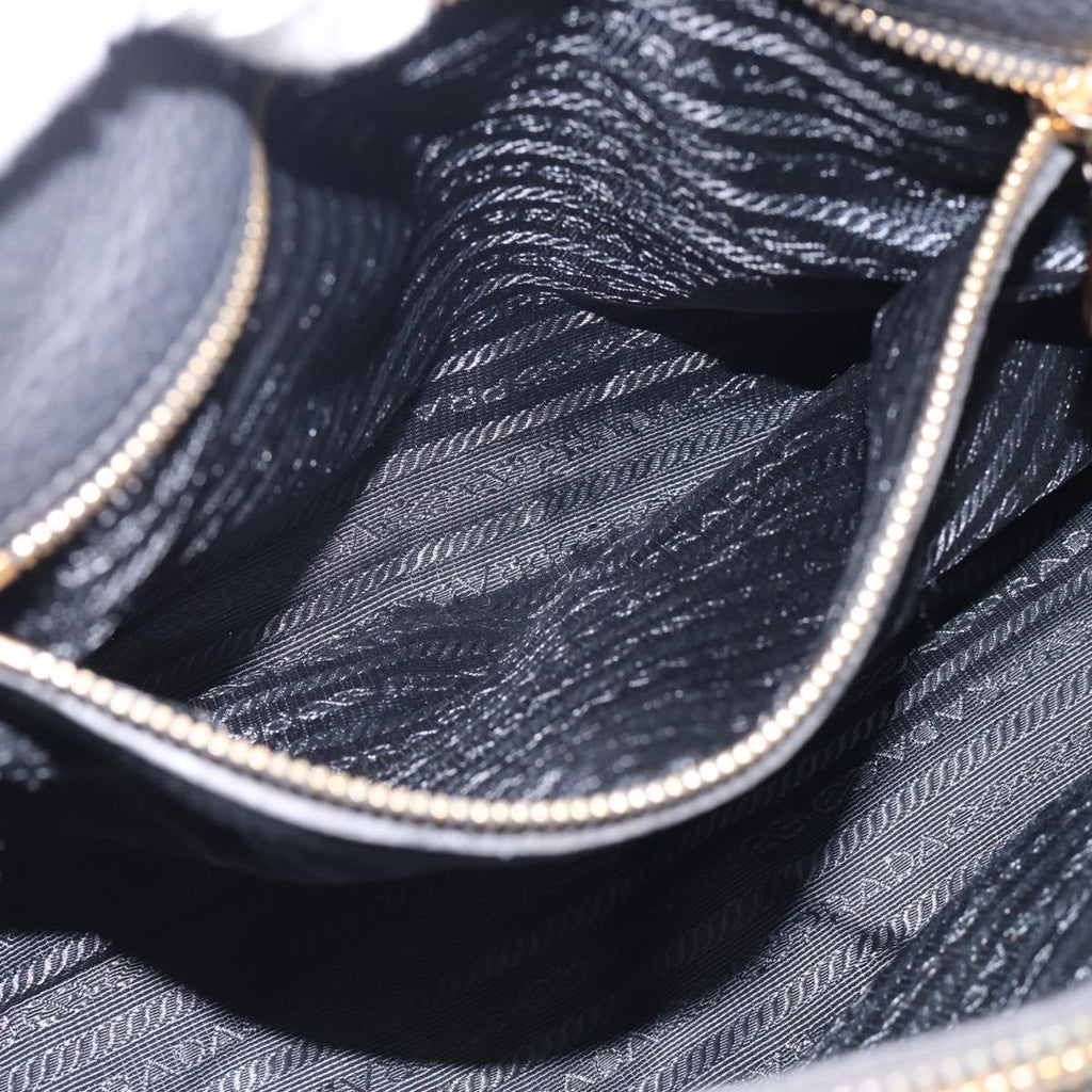PRADA Hand Bag Leather Black Gold Tone Auth bs37863