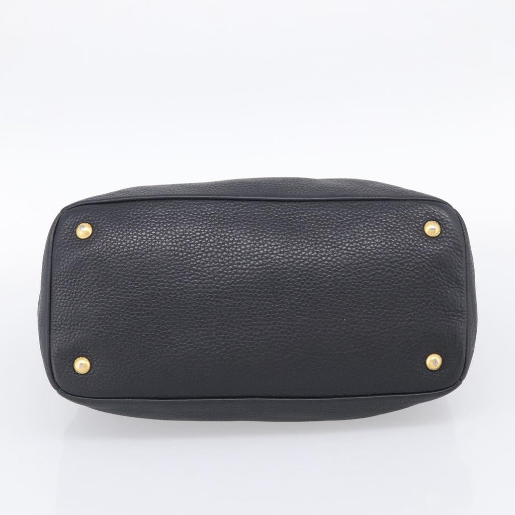 PRADA Hand Bag Leather Black Gold Tone Auth bs37863