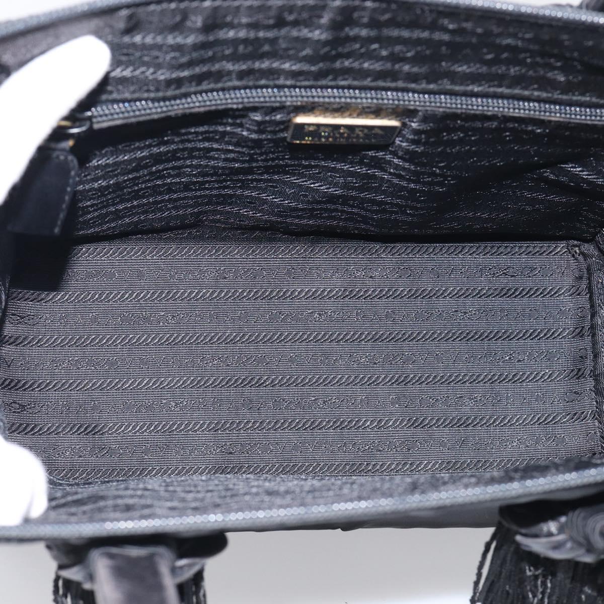 PRADA Hand Bag Nylon Black Silver Auth bs37868