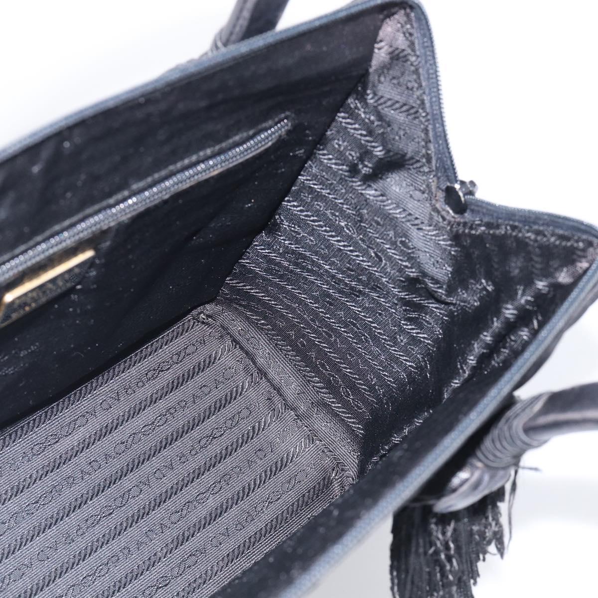 PRADA Hand Bag Nylon Black Silver Auth bs37868
