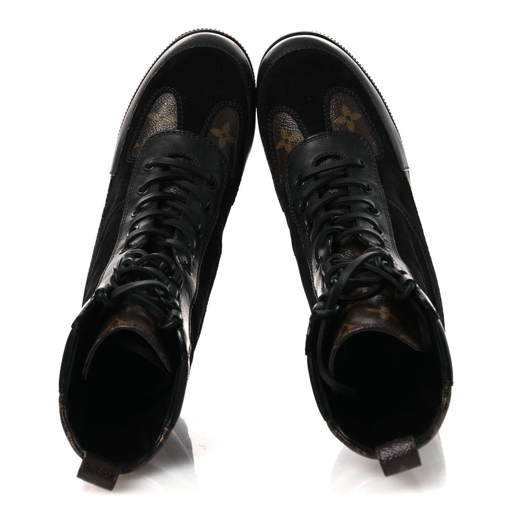 Suede Calfskin Monogram Laureate Platform Desert Boots 36 Black