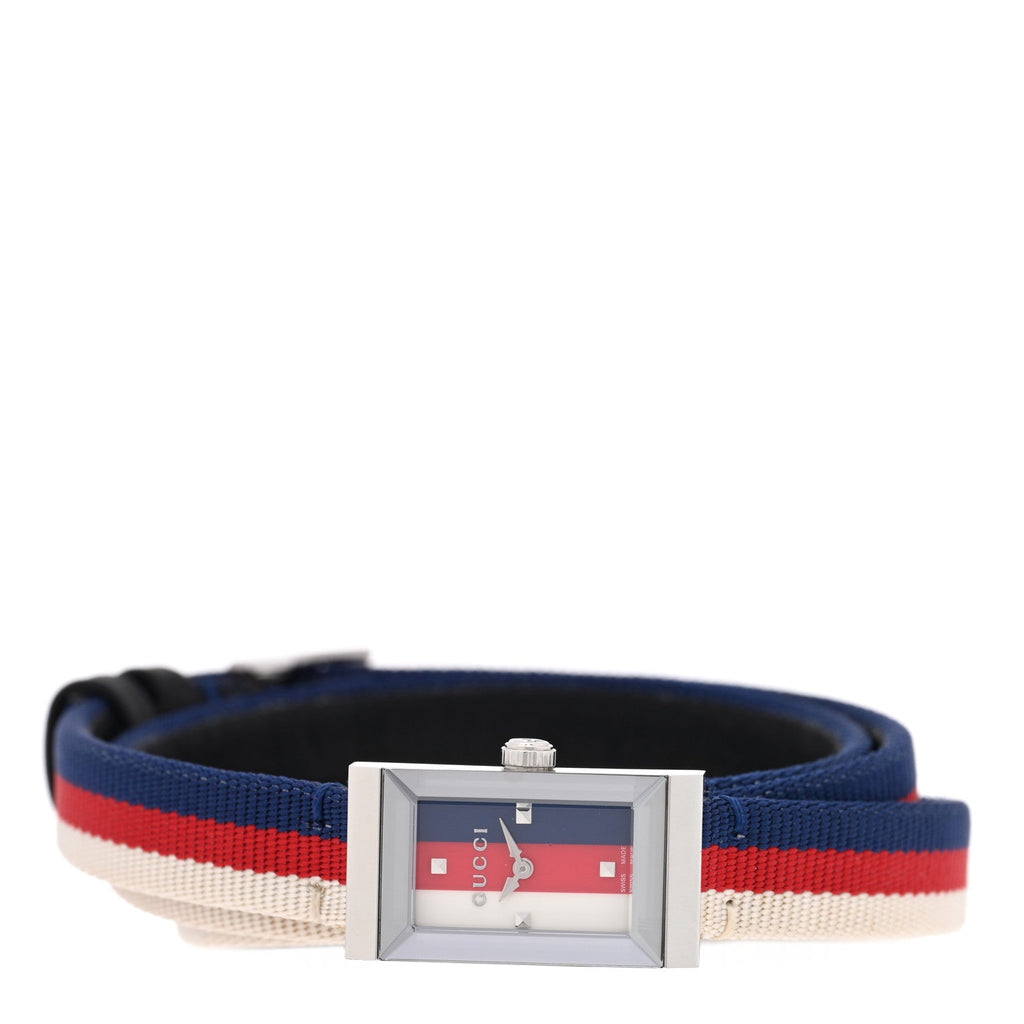 Stainless Steel Nylon 14mm Web G-Frame Double Wrap Quartz Watch Blue