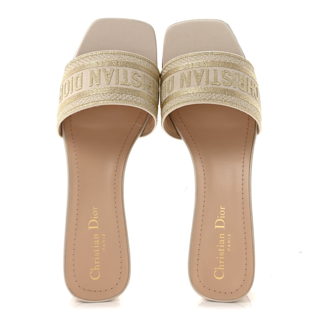 Metallic Satin Embroidered Dway 35mm Slide Sandals 40.5 Pale Gold