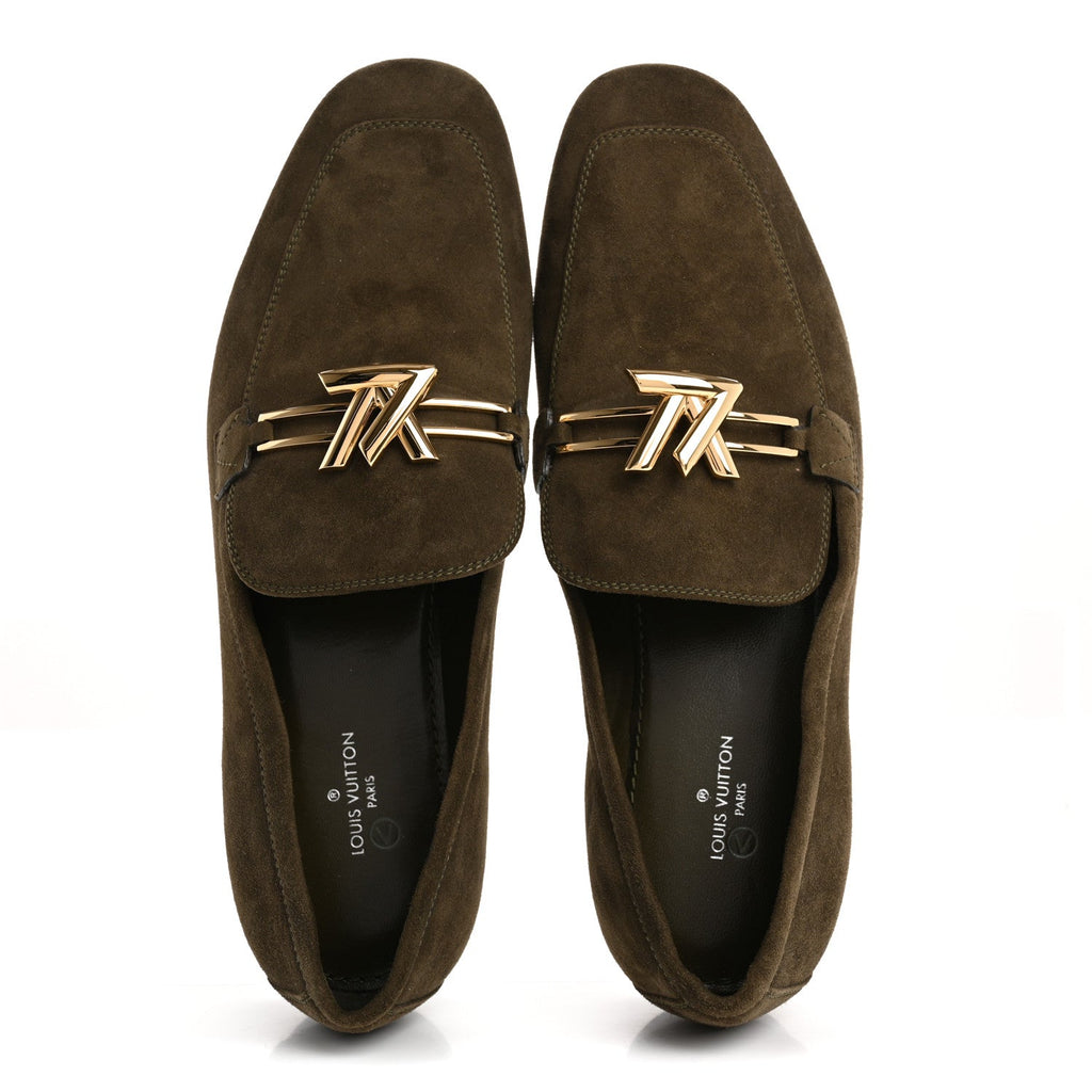 Suede Upper Case Flat Loafers 37 Green