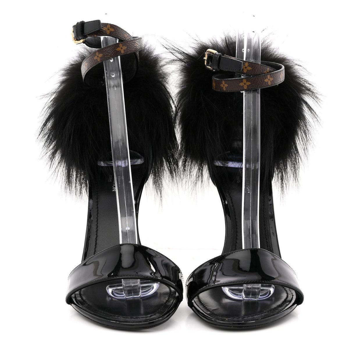 Monogram Patent Fur Sandals 38 Black