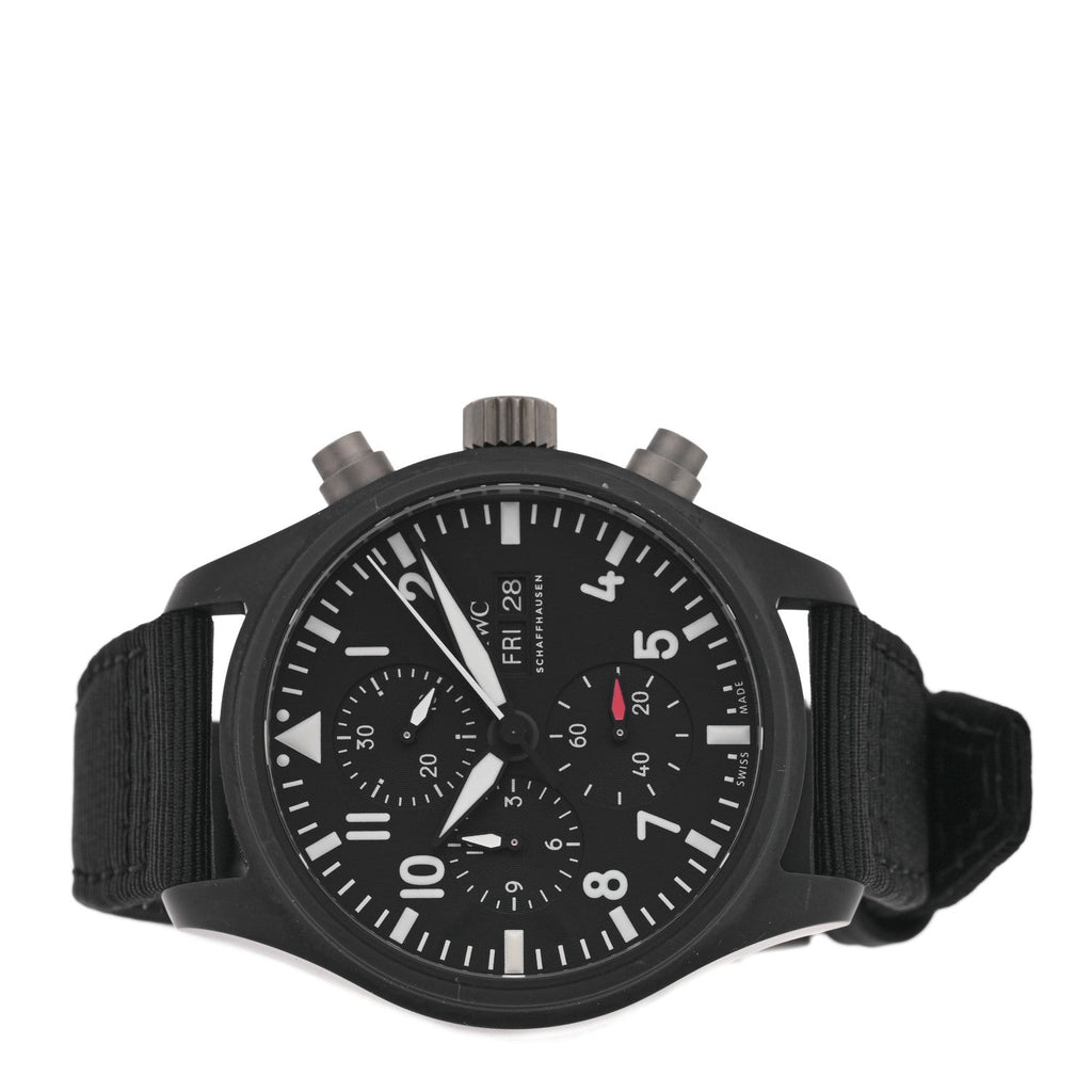 Ceramic Titanium Fabric 44mm Pilot Top Gun Chronograph Automatic Watch Black IW389101