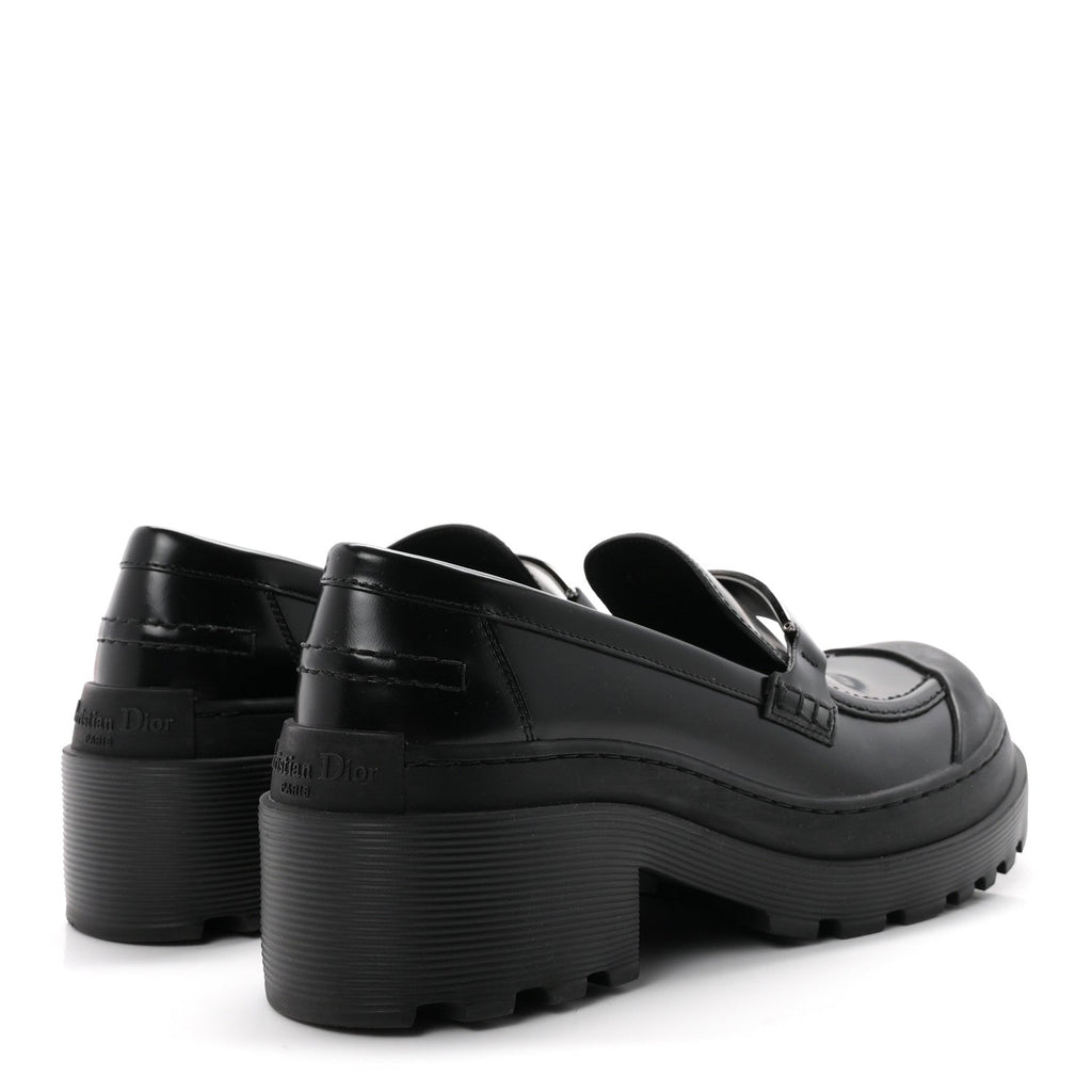 Brushed Calfskin Rubber Dior Code Cap Toe Lug Sole 35mm Loafers 39 Black