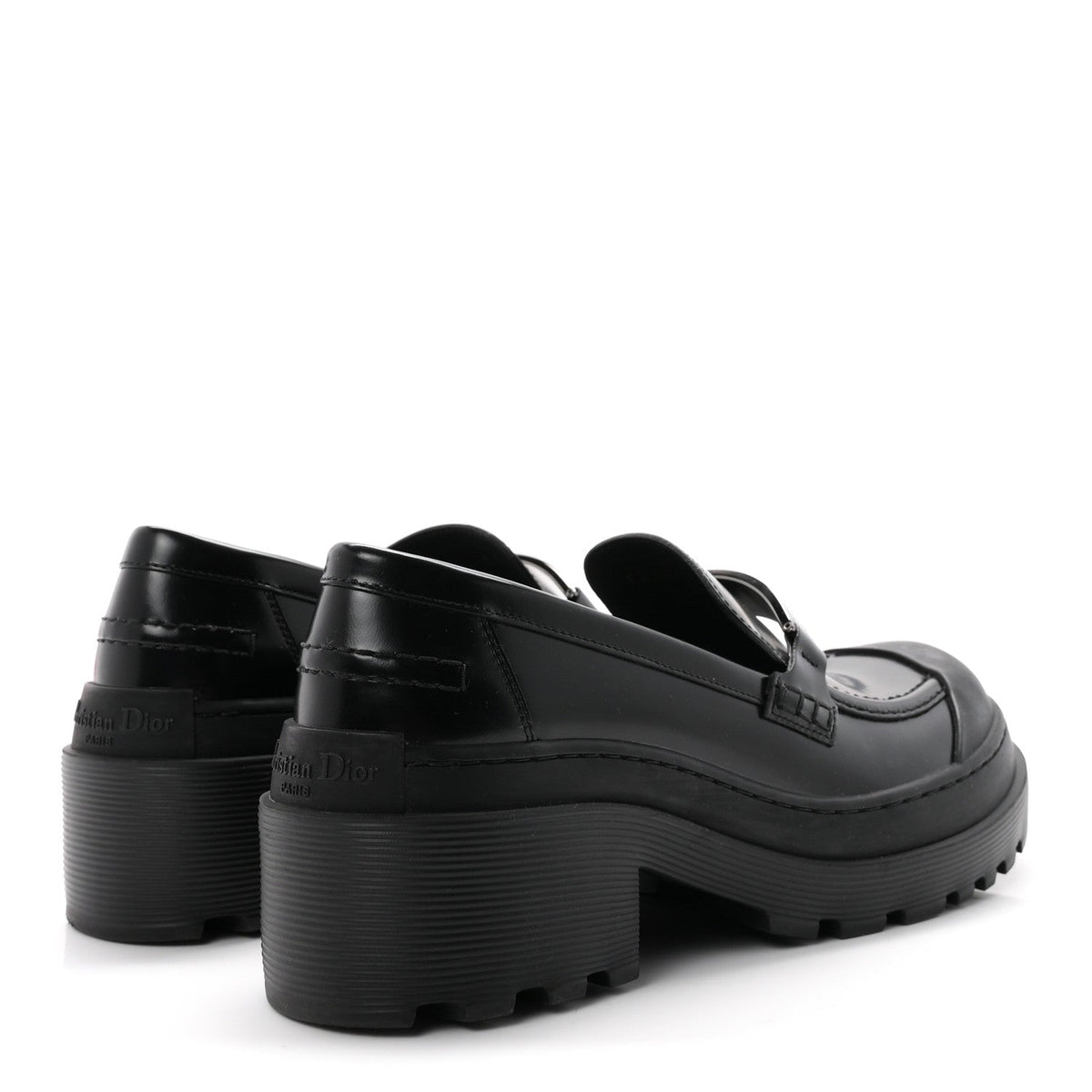 Brushed Calfskin Rubber Dior Code Cap Toe Lug Sole 35mm Loafers 39 Black