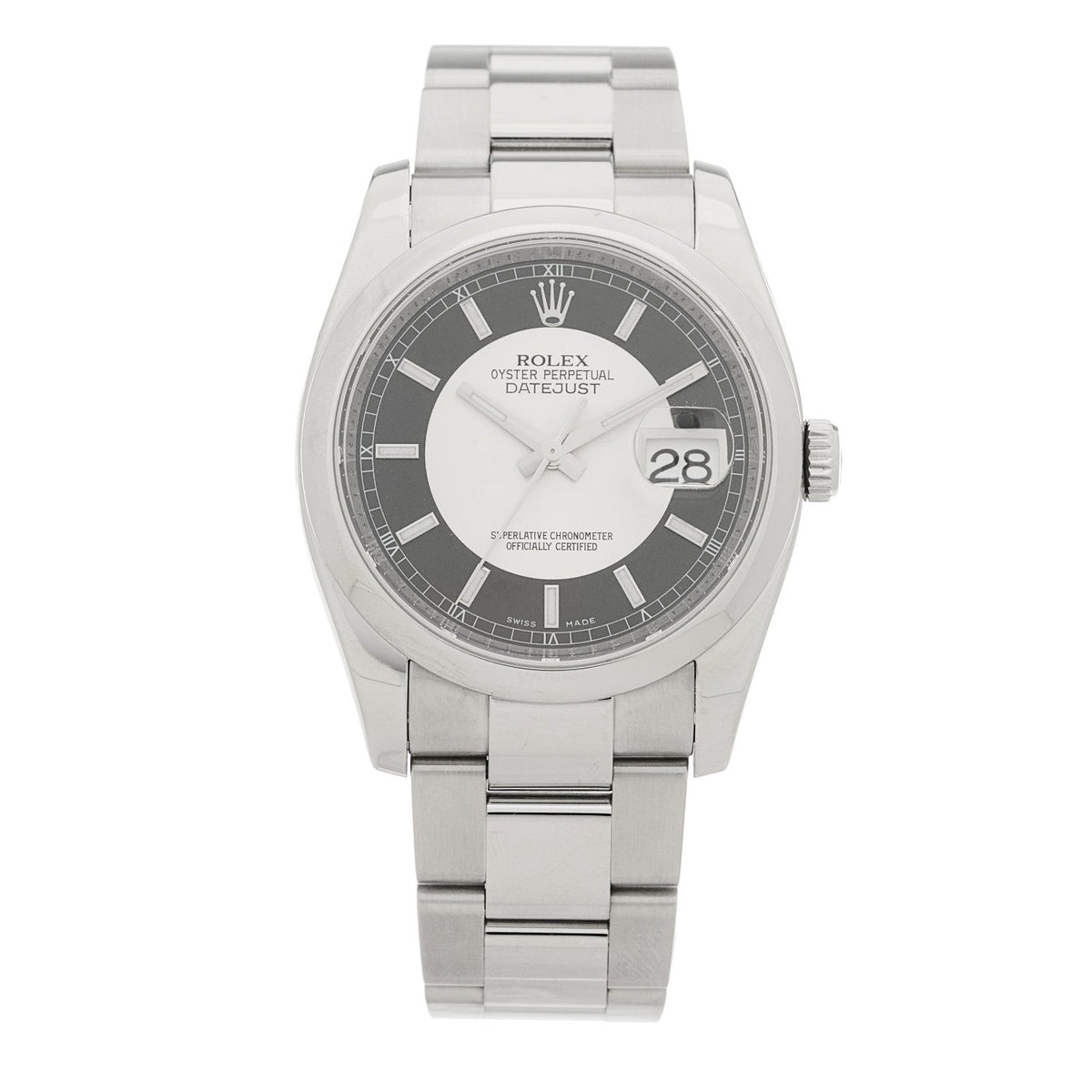 Stainless Steel 36mm Oyster Perpetual Datejust Watch Tuxedo 116200
