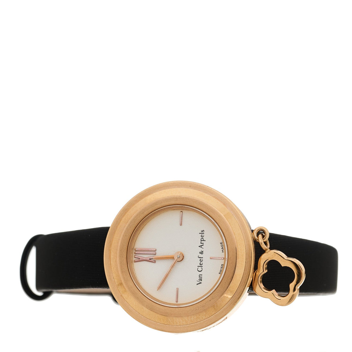 18K Rose Gold Satin 25mm Charms Quartz Watch Black